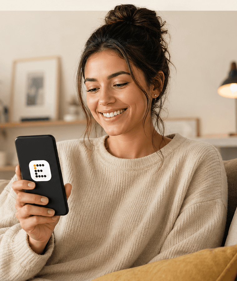Woman using Ergo on her phone at home